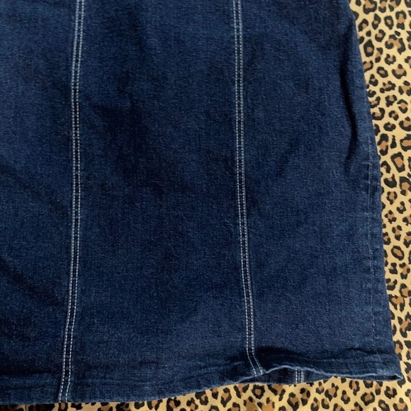 Vintage 90s Denim Dress Lace Trim Contrast Stitch 6 Small Stretchy Jean Mini - Picture 7 of 7